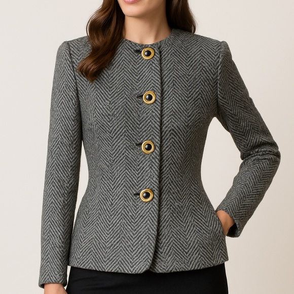 St. John by Marie Gray Herringbone Cashmere Blend Jacket  πΊπΈ US made - Picture 2 of 14